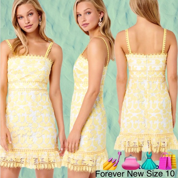 Size 10  - Forever New soft yellow embroidered summer dress - Picture 10 of 12